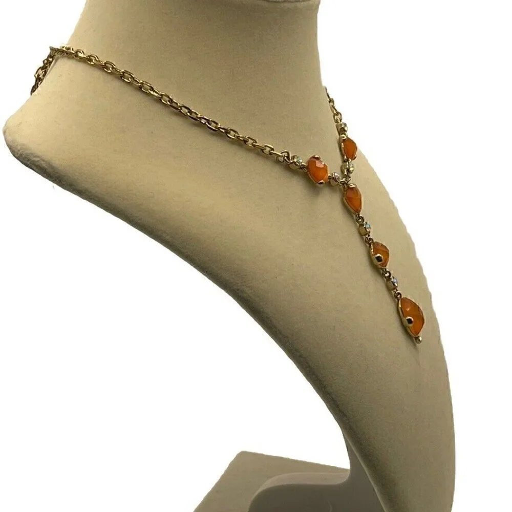 Anne Klein Vintage Elegant Orange Heart White Stones Gold Tone Necklace …